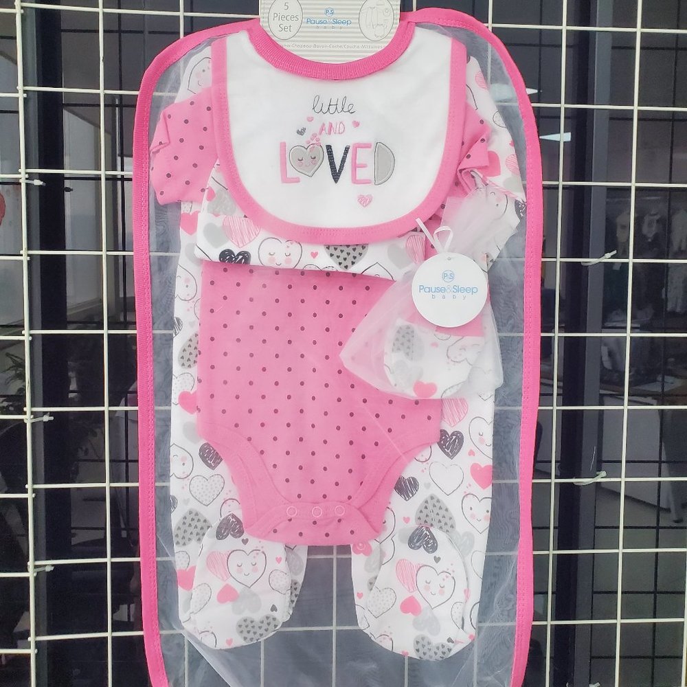 5pc baby sleepwear with mittens and bib